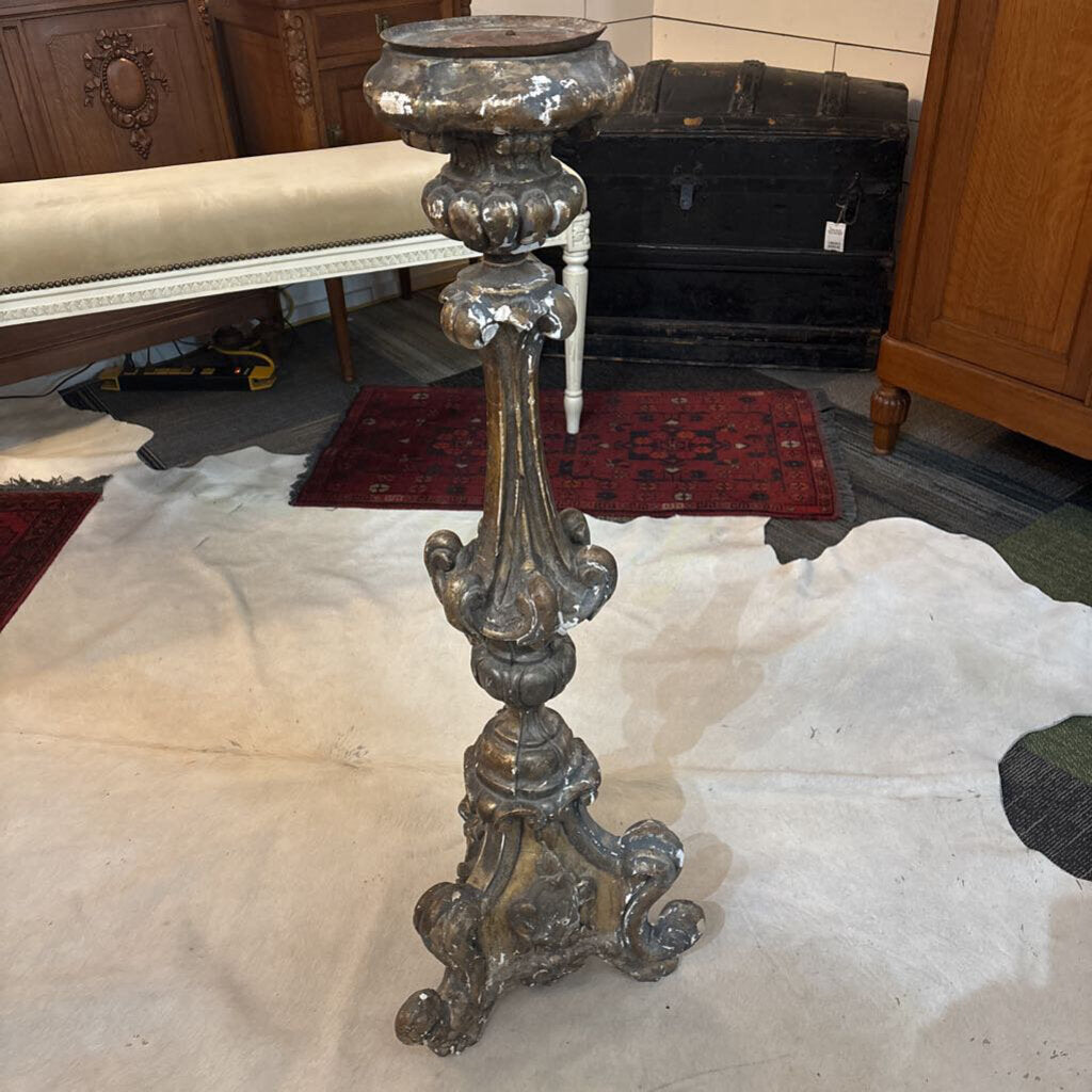19th Century Italian Baroque partial gilt alter candlestick or Pricket candlestick