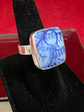 Sterling Chinese Porcelain ring sz. 7.5