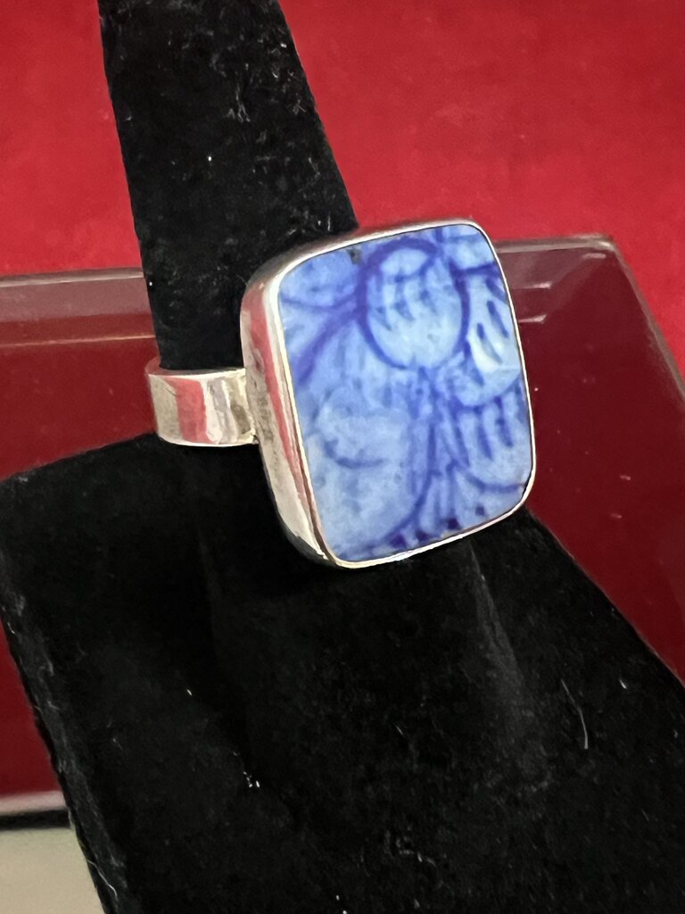 Sterling Chinese Porcelain ring sz. 7.5