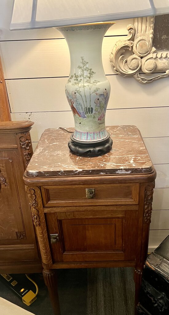 Luxembourg Tiger Oak Marble Top Nightstand c. 1870-90