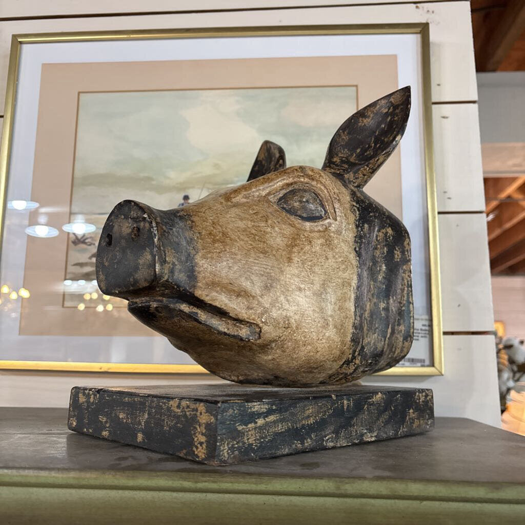 Folk Art Pig's Head on stand Table Decor