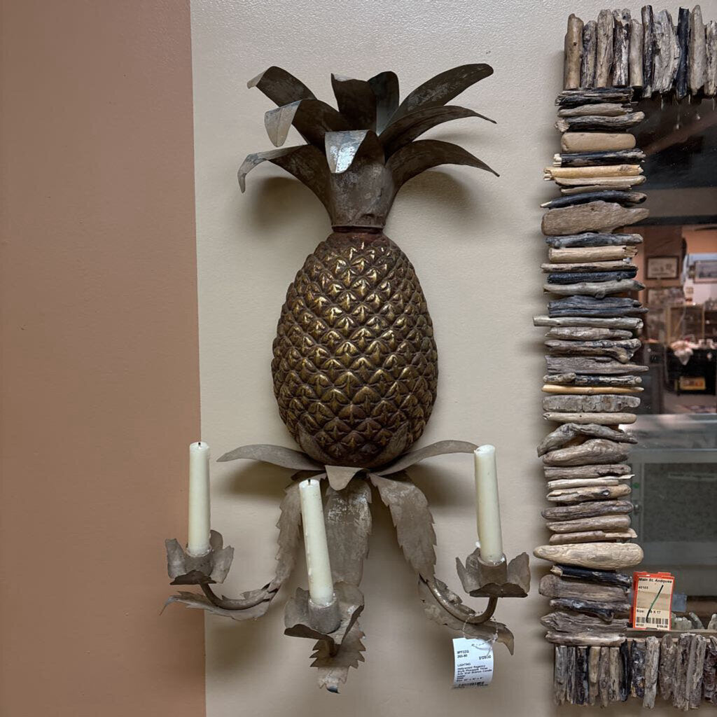 Hollywood Regency Style Pineapple Three Arm Wall Sconce Candle holder