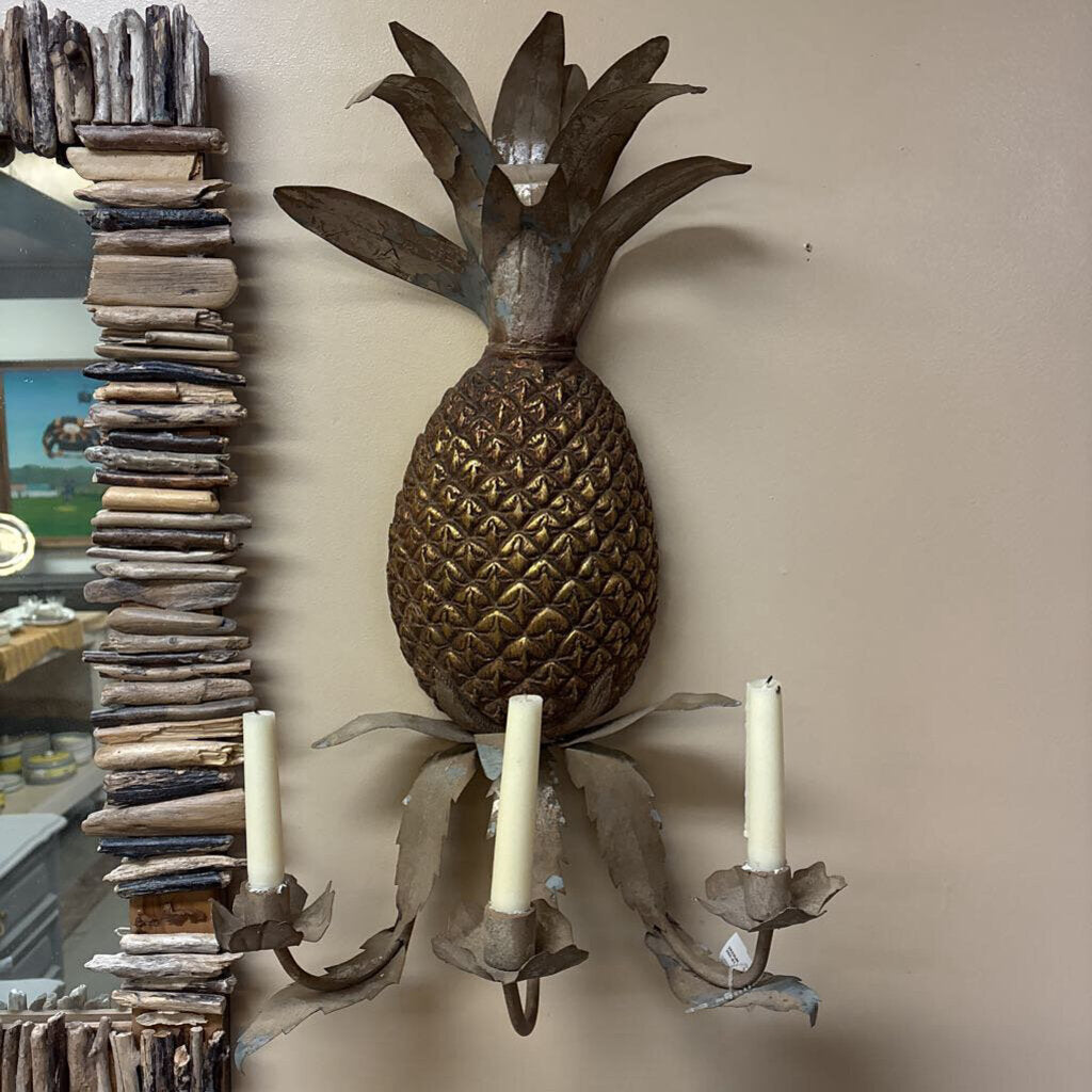 Hollywood Regency Style Pineapple Three Arm Wall Sconce Candle holder