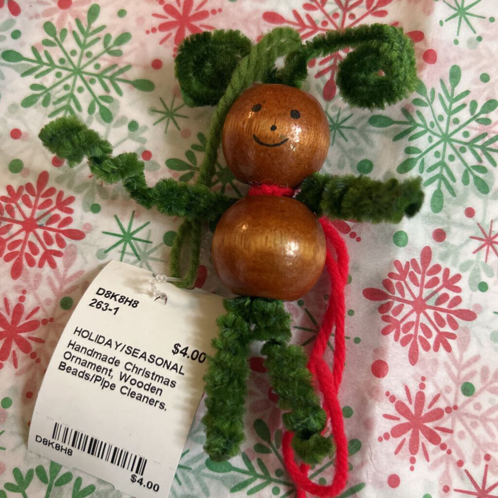 Handmade Christmas Ornament, Wooden Beads/Pipe Cleaners.