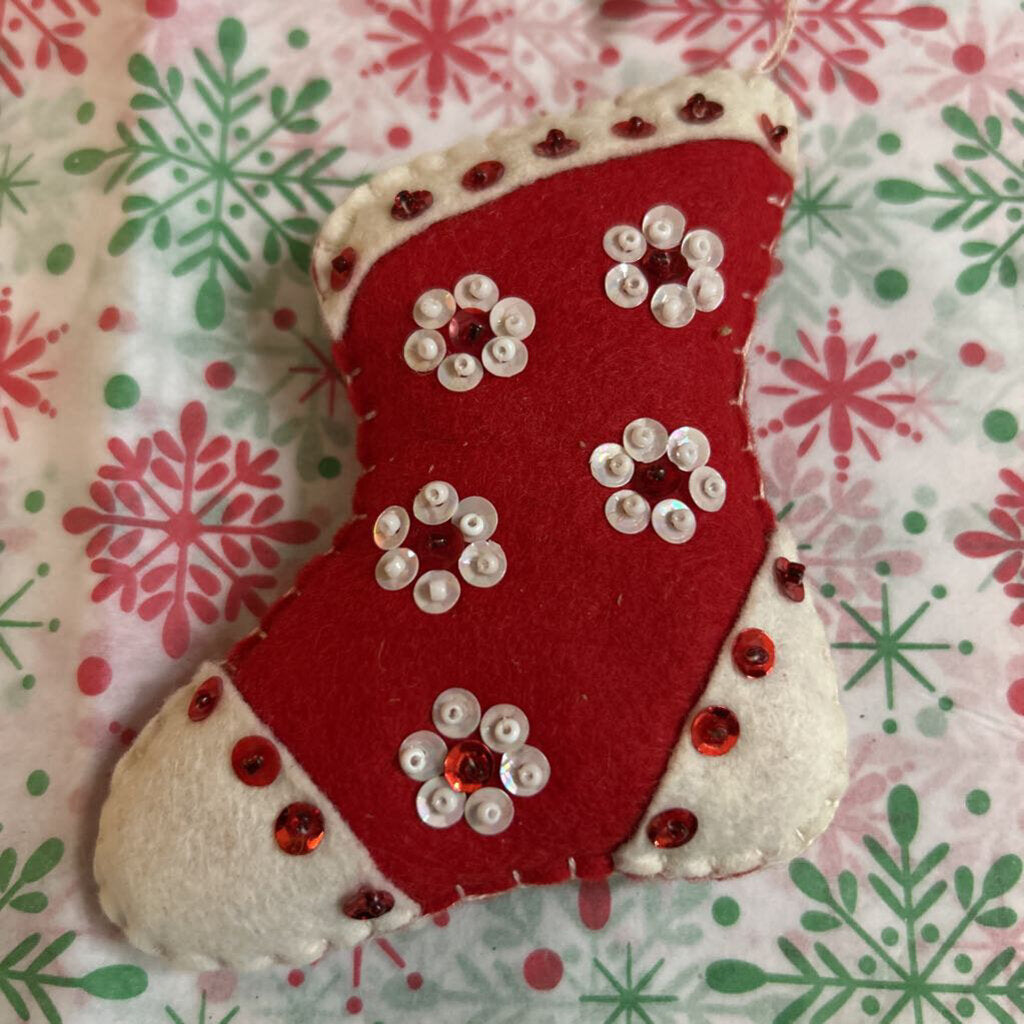 Handmade Felt Christmas Stocking Ornament.