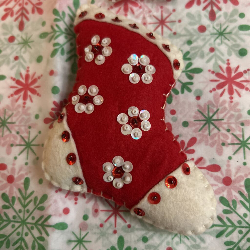 Handmade Felt Christmas Stocking Ornament.