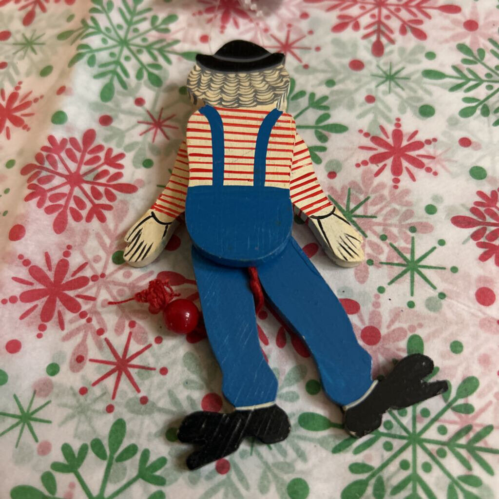 Vintage, Wooden clown, jumping Jack pull string toy.
