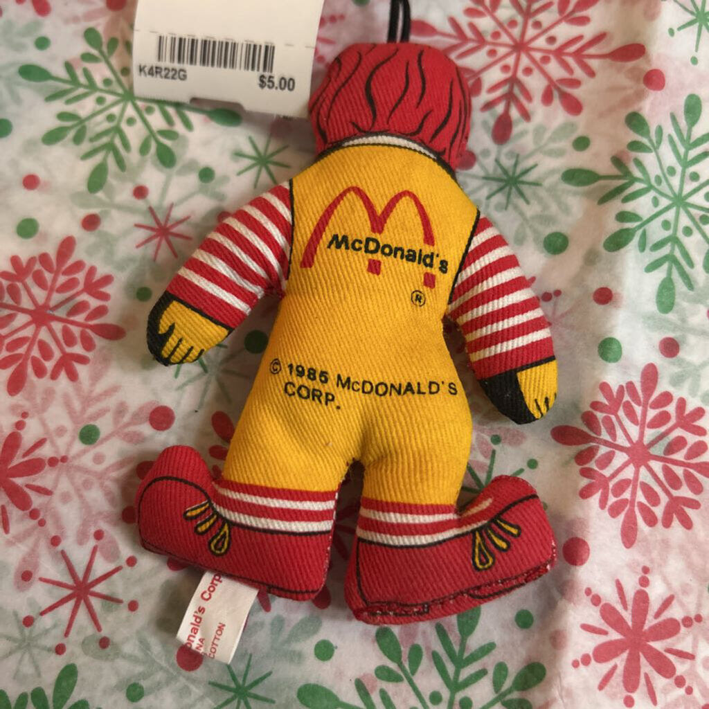 1985 McDonald's Ronald McDonald plush cloth ornament.