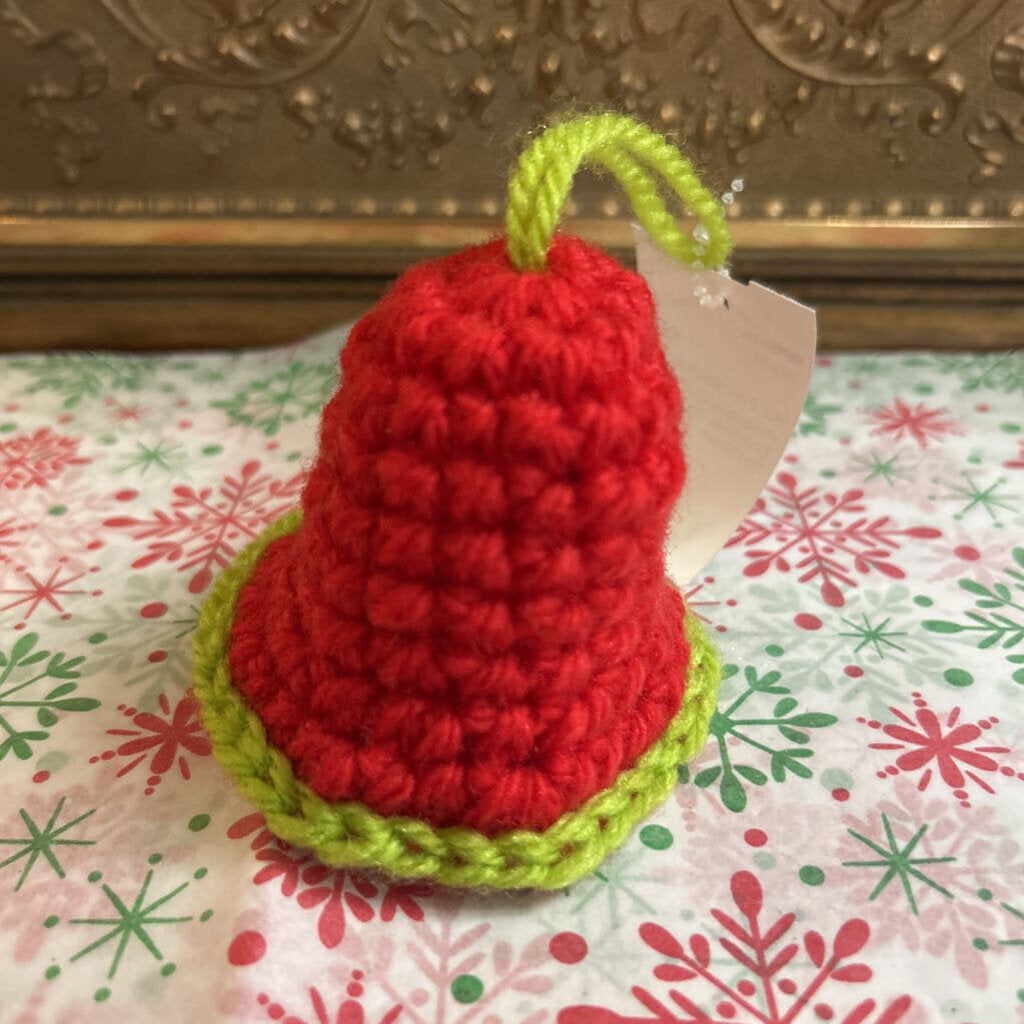 Handmade Crochet Bell, Christmas Ornamnet, Red/Green.