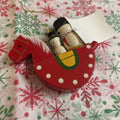 Vintage Hand-painted wooden snowman on a rocking horse.