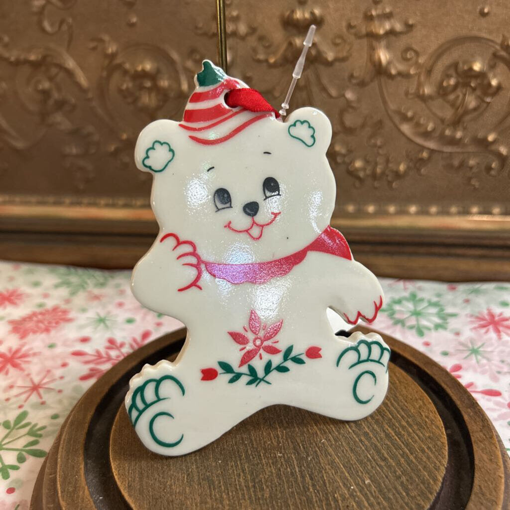 Russ Berrie & Co, c.1980s Flat Ceramic teddy bear ornament.