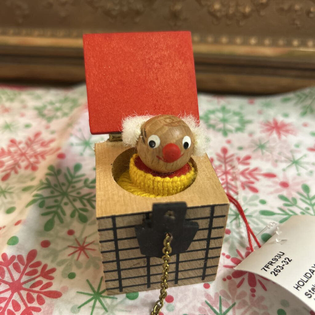 Steinbach wooden Jack-in-the-box clown ornament. Made in Germany.