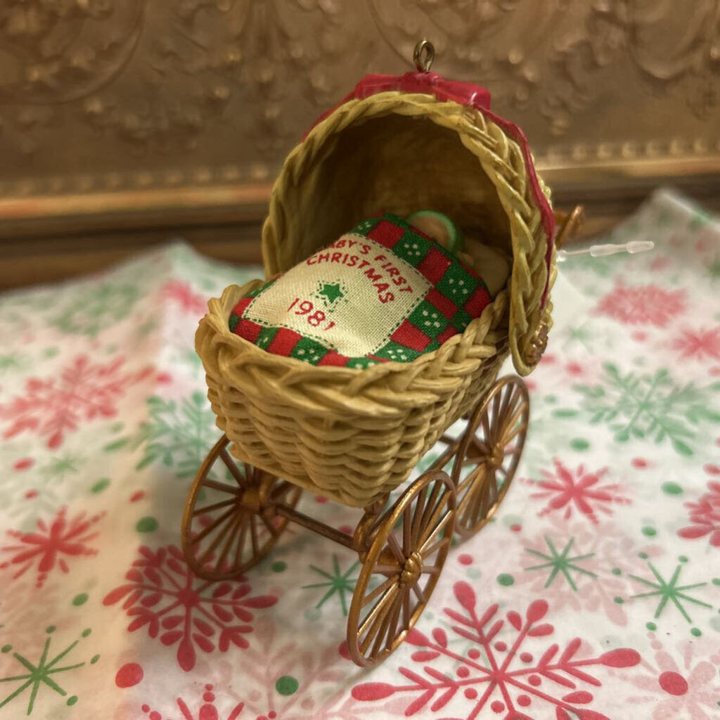 1981 Hallmark Keepsake "Baby's First Christmas" Buggy Ornament.