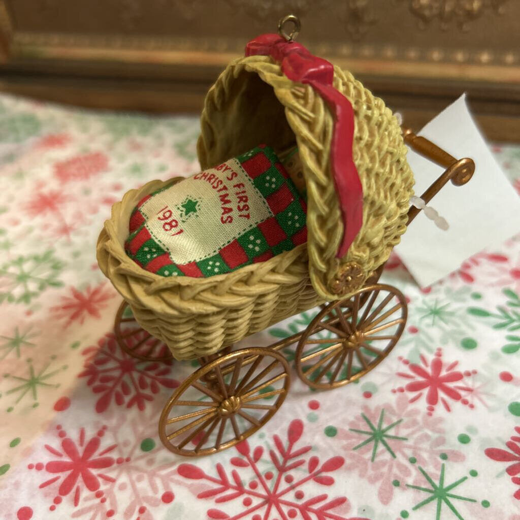 1981 Hallmark Keepsake "Baby's First Christmas" Buggy Ornament.