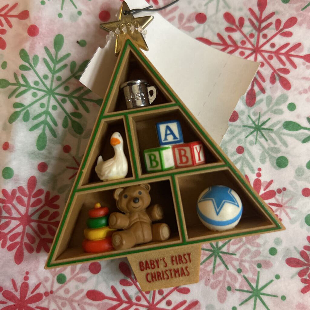 1980 Hallmarl Keepsake "Baby First Christmas" Shadow box ornament. Christmas tree.