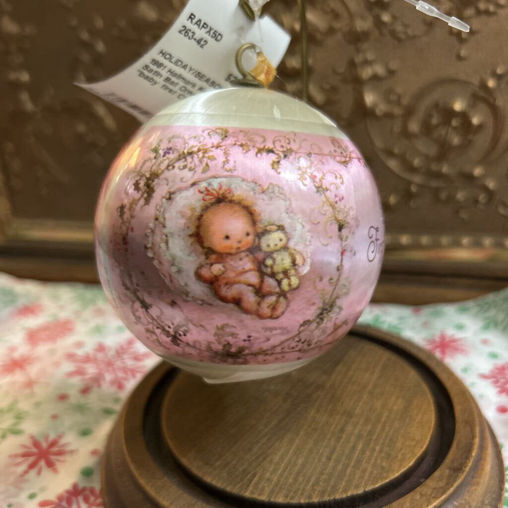 1981 Hallmark Keepsake Satin Ball Ornament "baby first Christmas"