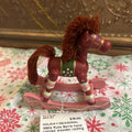 1980s Russ Berrie hand-painted wooden rocking horse ornament.