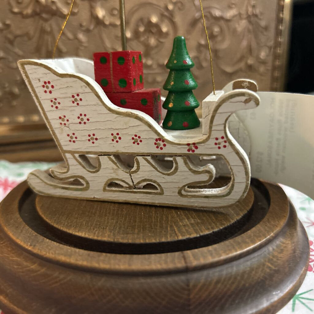 1980s Russ Berrie Hand-painted wooden sleigh (gift/tree)