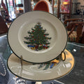 Vintage Cuthbertson Salad Plates, Made in England. Holiday tree with a start topper, gifts, green trim. set 2