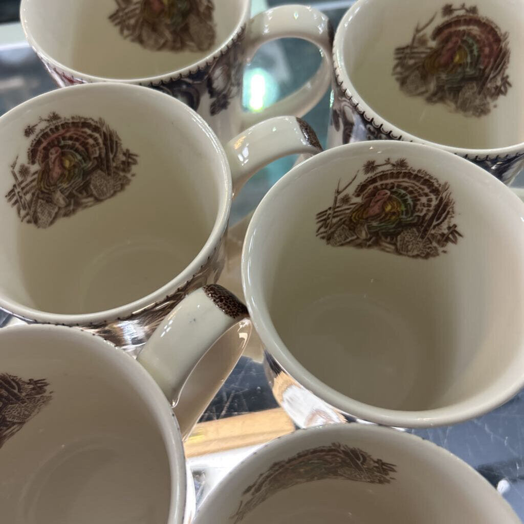 The Johnson Brothers "His Majesty" turkey pattern, Mugs. 1955-1983. Made in England, set 6.