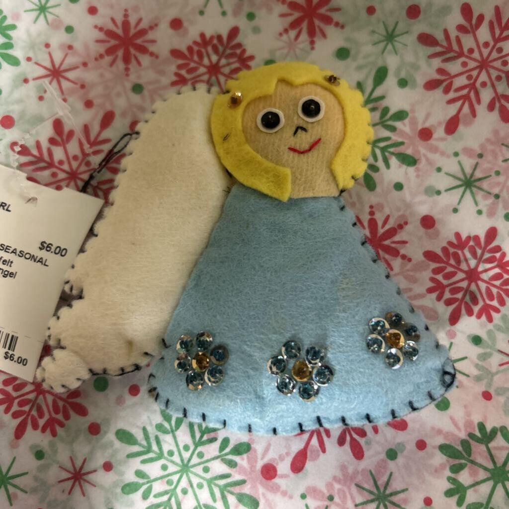 Handmade felt Christmas angel ornament.
