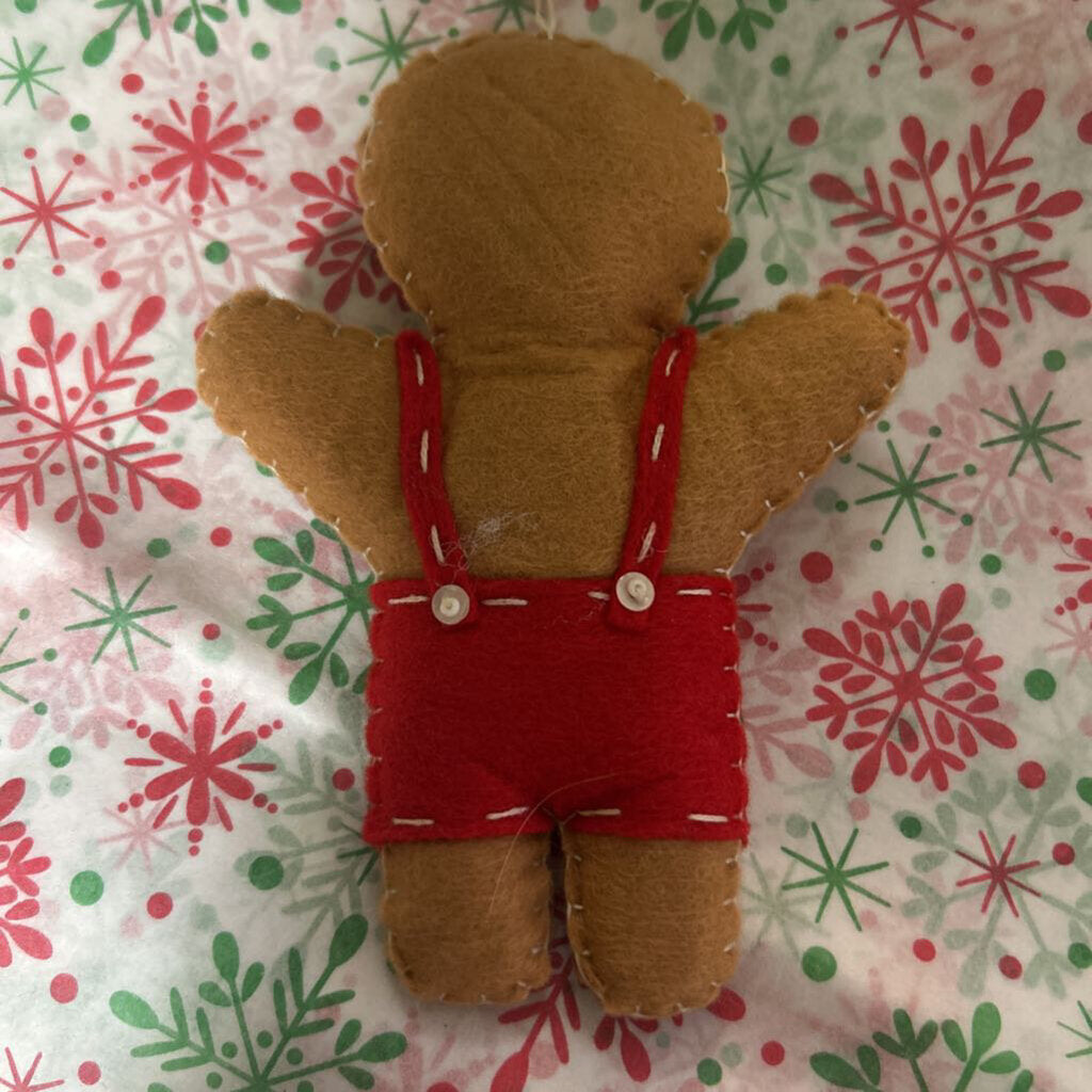 Felt gingerbread Christmas ornament.