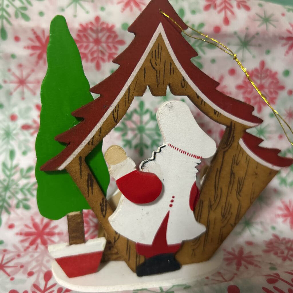 Emgee by Schmid wooden Christmas tree, featuring Santa clause in a candy shop.c.1983