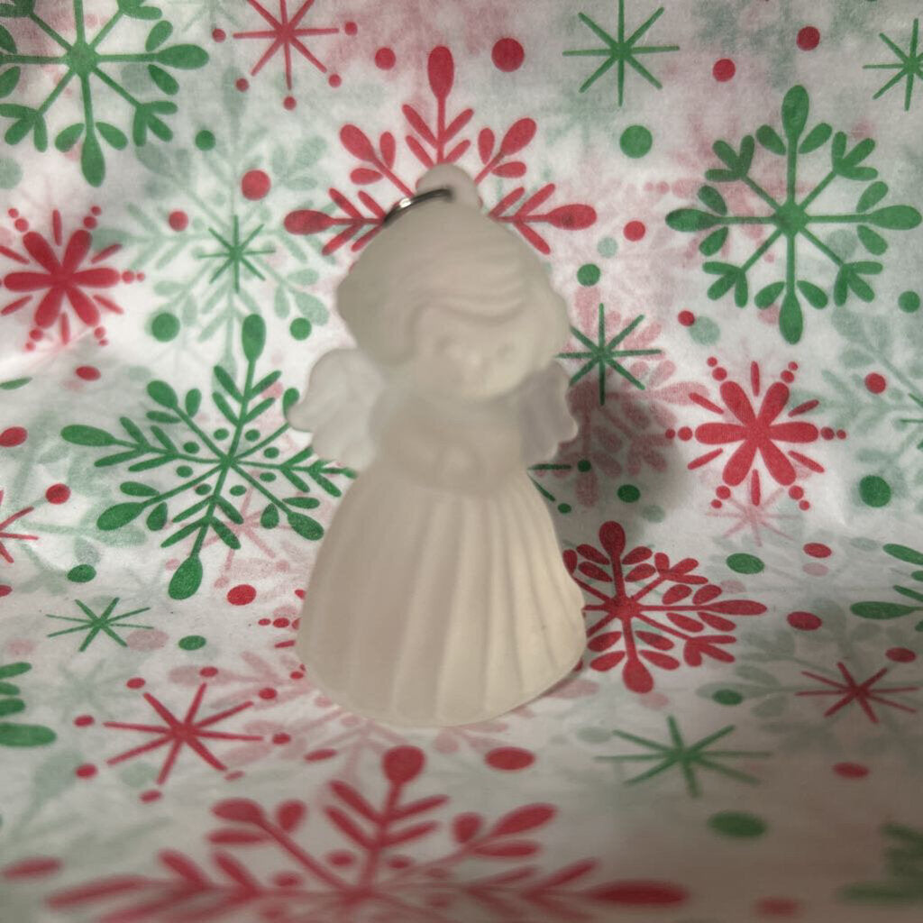 Frosted satin glass mini angel Christmas ornament.