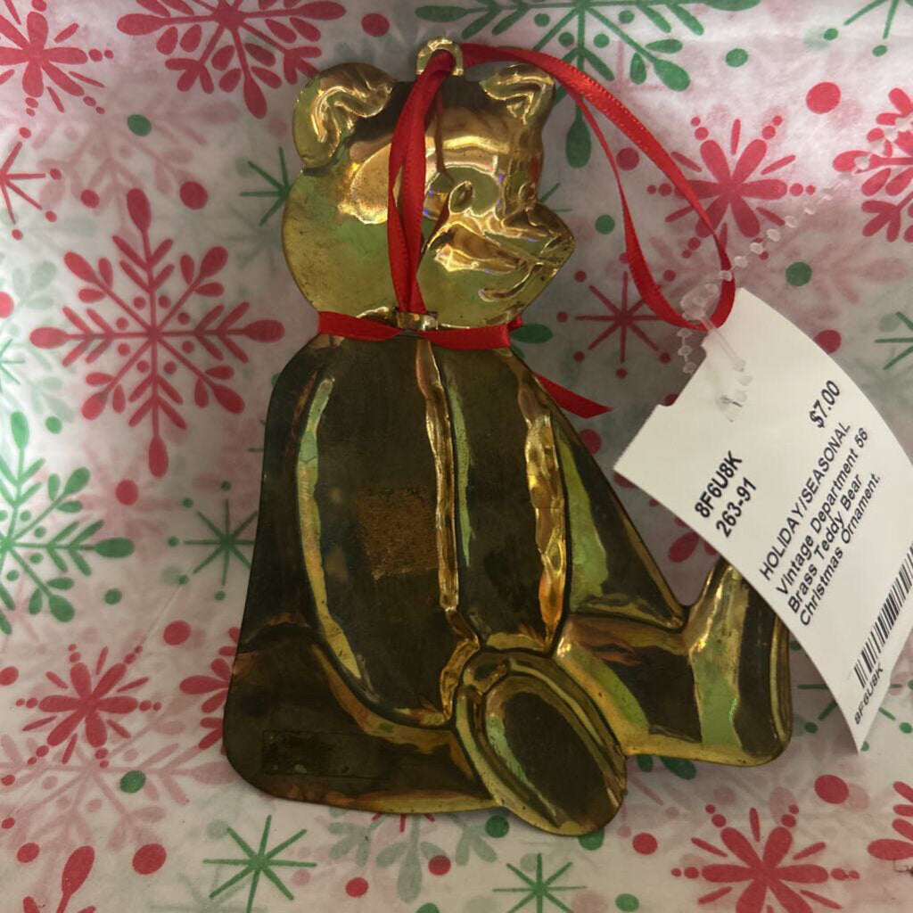 Vintage Department 56 Brass Teddy Bear Christmas Ornament.