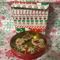 Vintage Enesco "Christmas Stuff" series, Christmas magnets with Tin and original box.