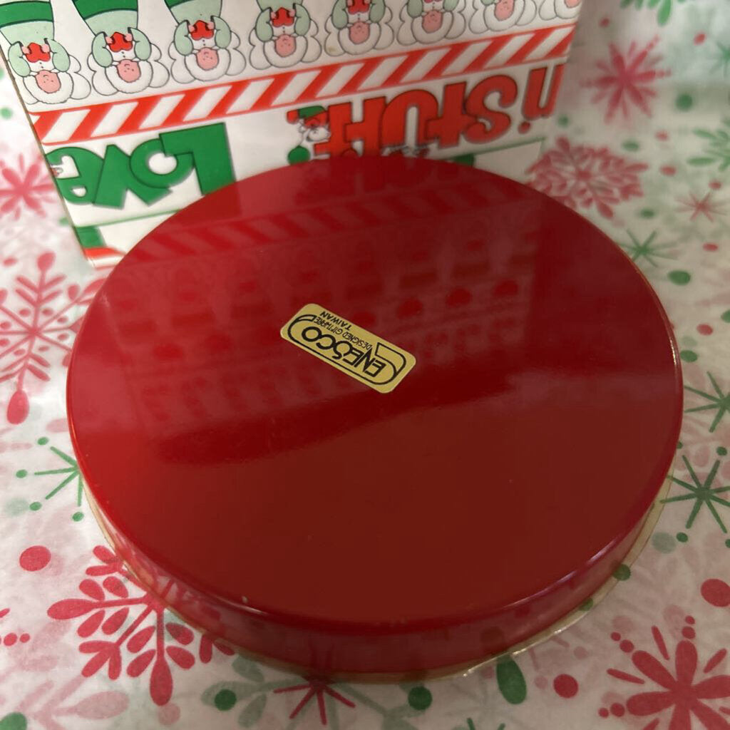 Vintage Enesco "Christmas Stuff" series, Christmas magnets with Tin and original box.