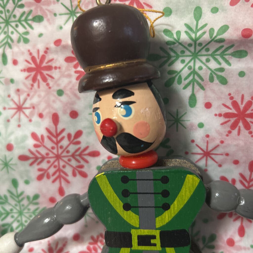 Vintage Wooden Pull-string Jumping Jack Christmas Ornament.