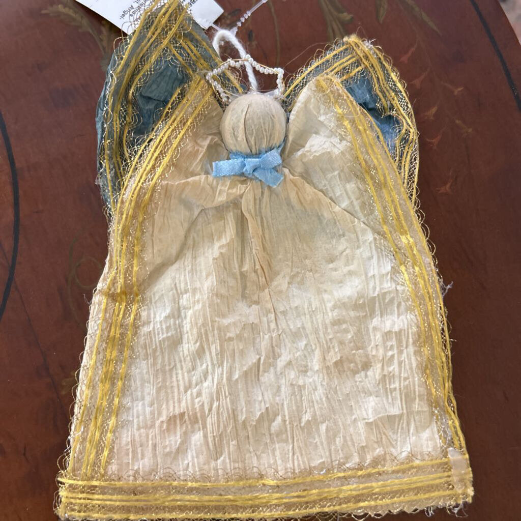 Handmade Christmas Paper Ornament, Angel- Blue wings.