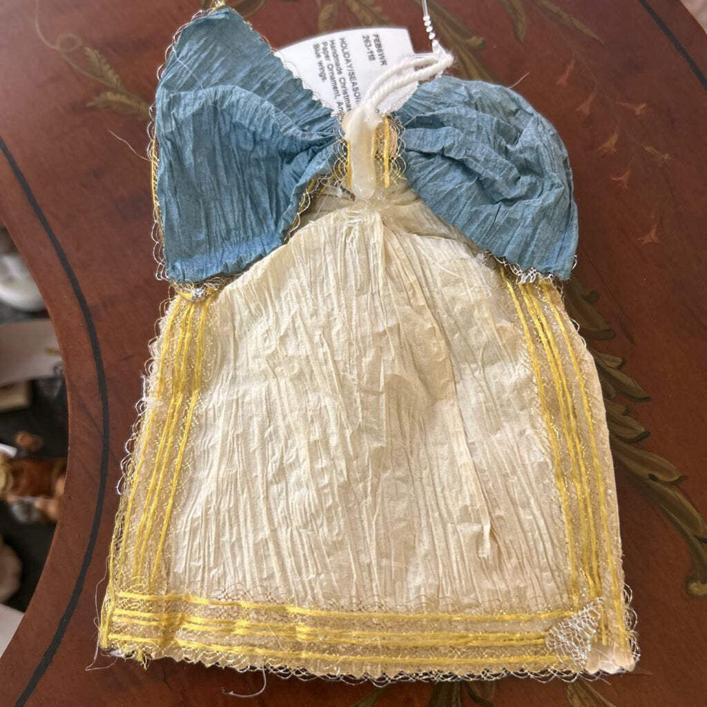 Handmade Christmas Paper Ornament, Angel- Blue wings.