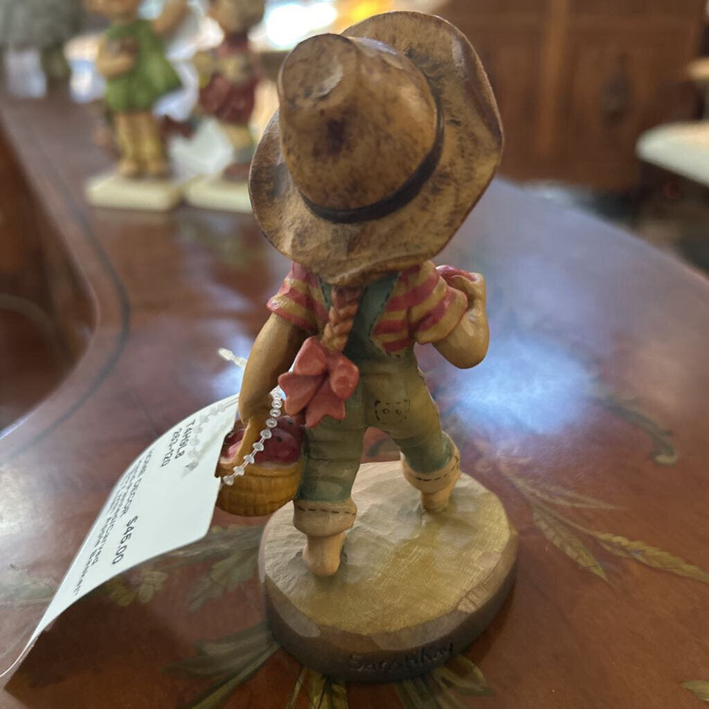 Hand-Painted/Carved "Boy with Apple Basket" By ANRI.