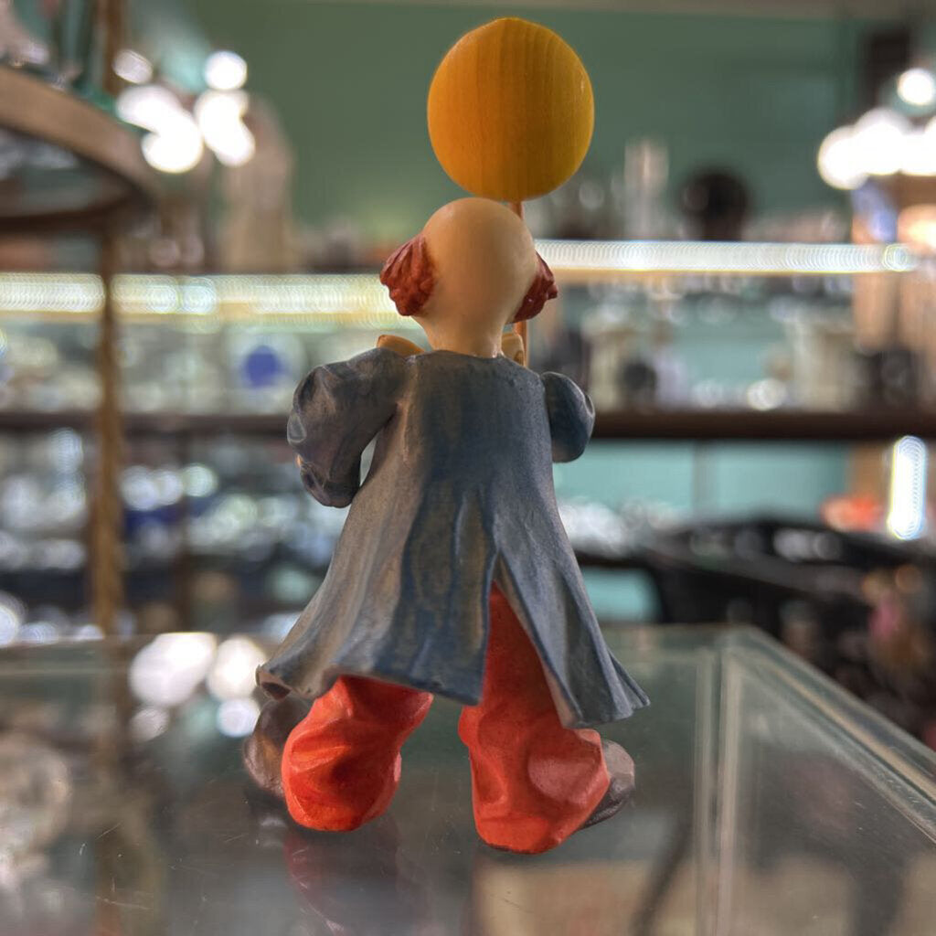 Anri Toriart wooden clown figurine, c.1980s. - The Balloon Seller
