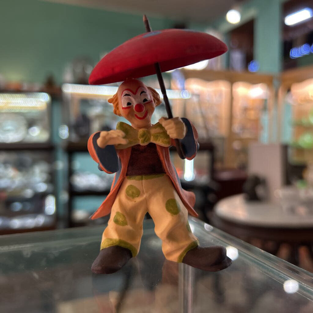 Anri Toriart wooden clown figurine, c.1980s. - The Umbrella Performer