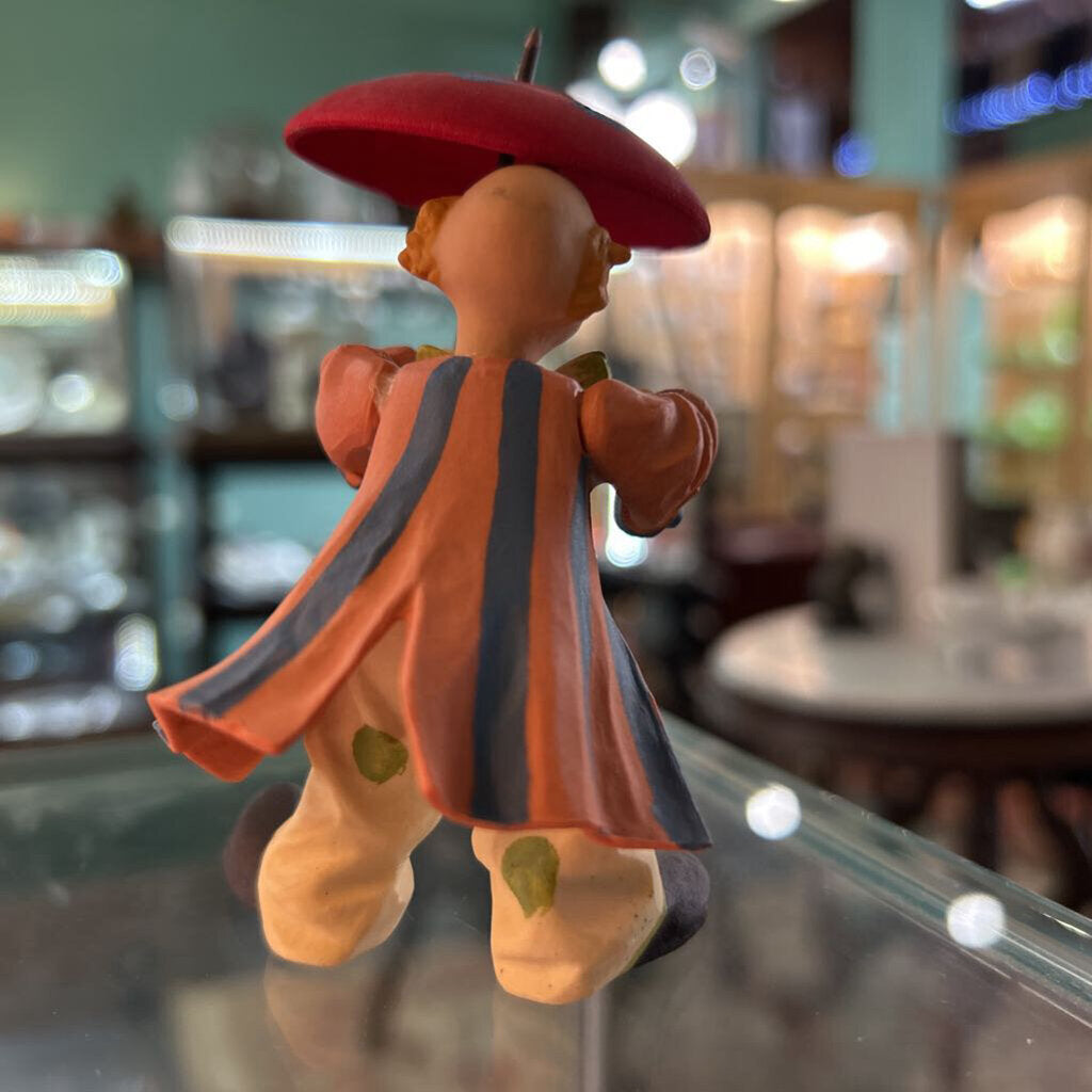 Anri Toriart wooden clown figurine, c.1980s. - The Umbrella Performer