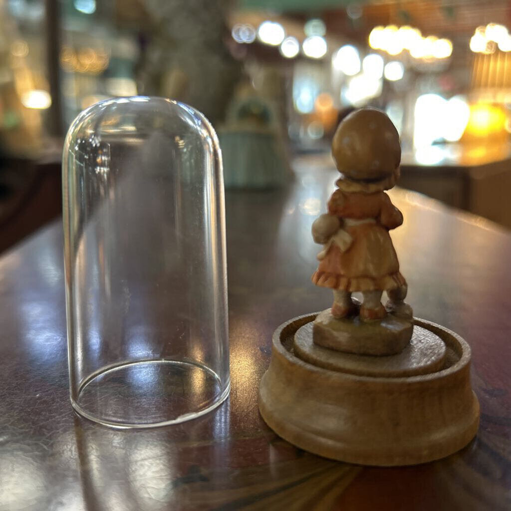 Anri Woodcarving Miniature Figurine/Glass Dome, Hand-carved, Hand-Painted. Italy.
