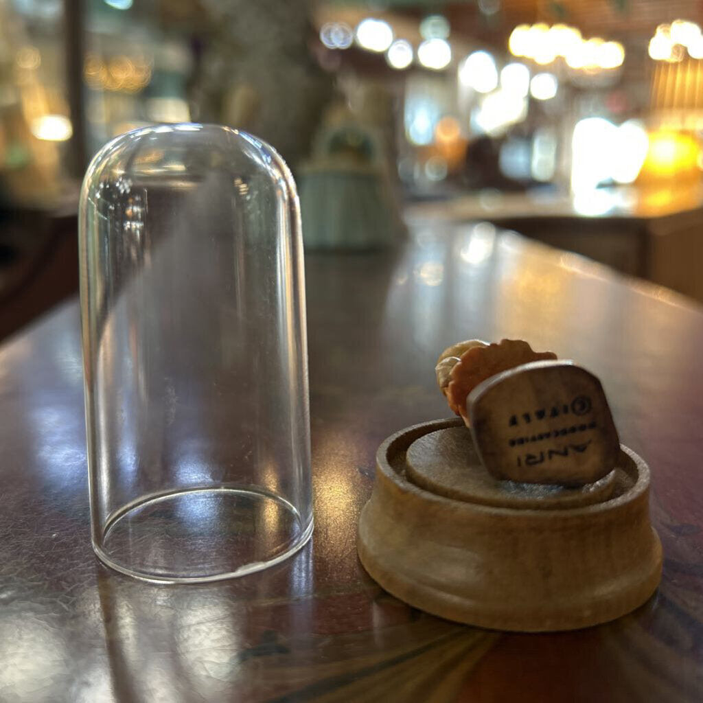Anri Woodcarving Miniature Figurine/Glass Dome, Hand-carved, Hand-Painted. Italy.