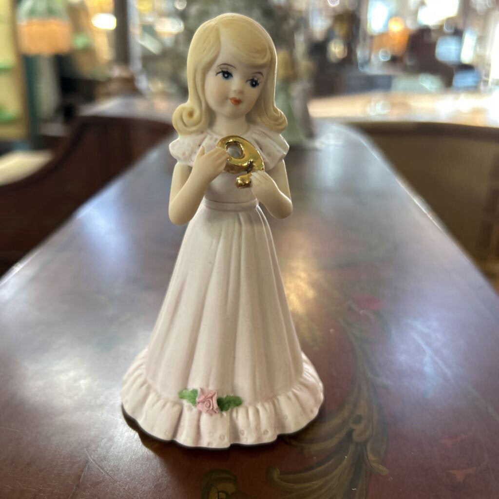 Enesco "Growning Up Girls" Bisque porcelain birthday figurine. Age 9.