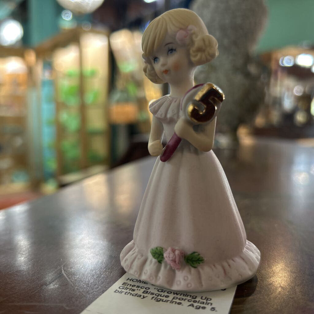 Enesco "Growning Up Girls" Bisque porcelain birthday figurine. Age 5.