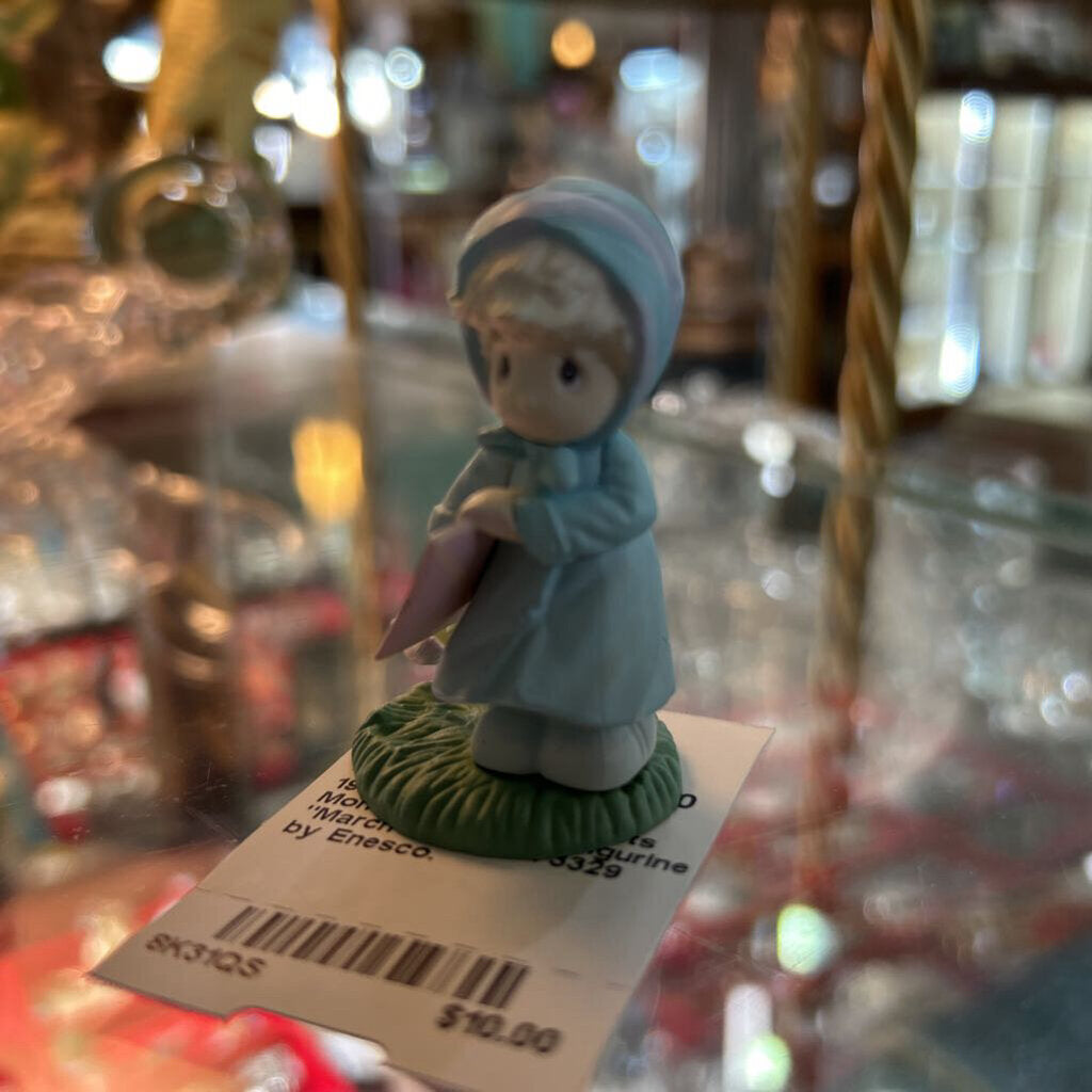 1989 Precious Moments Monthly Miniature Figurine "March" model 573329 by Enesco.