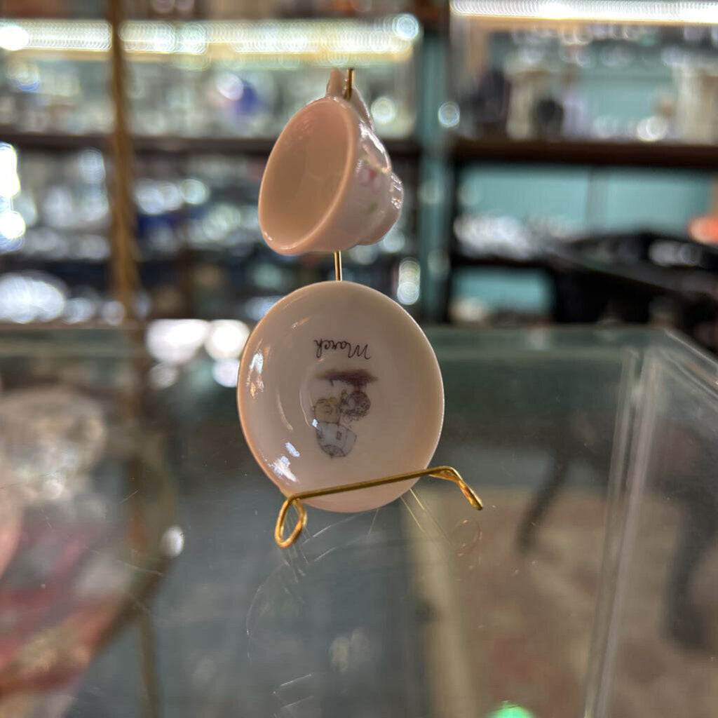 Enesco, Precious Moments :March Teacup and Saucer Set, from monthly expressions calendar collection.