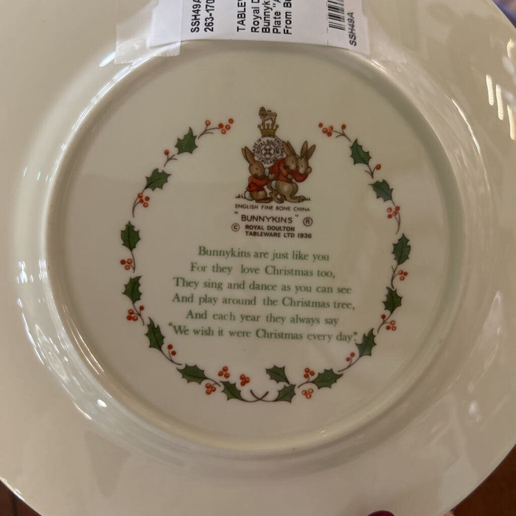Royal Doulton Bunnykins Christmas Plate "A Merry Christmas From Bunnykins"