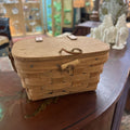 Longaberger Handwoven Wooden Basket with fitted wooden lid, made in USA. c.1980s.
