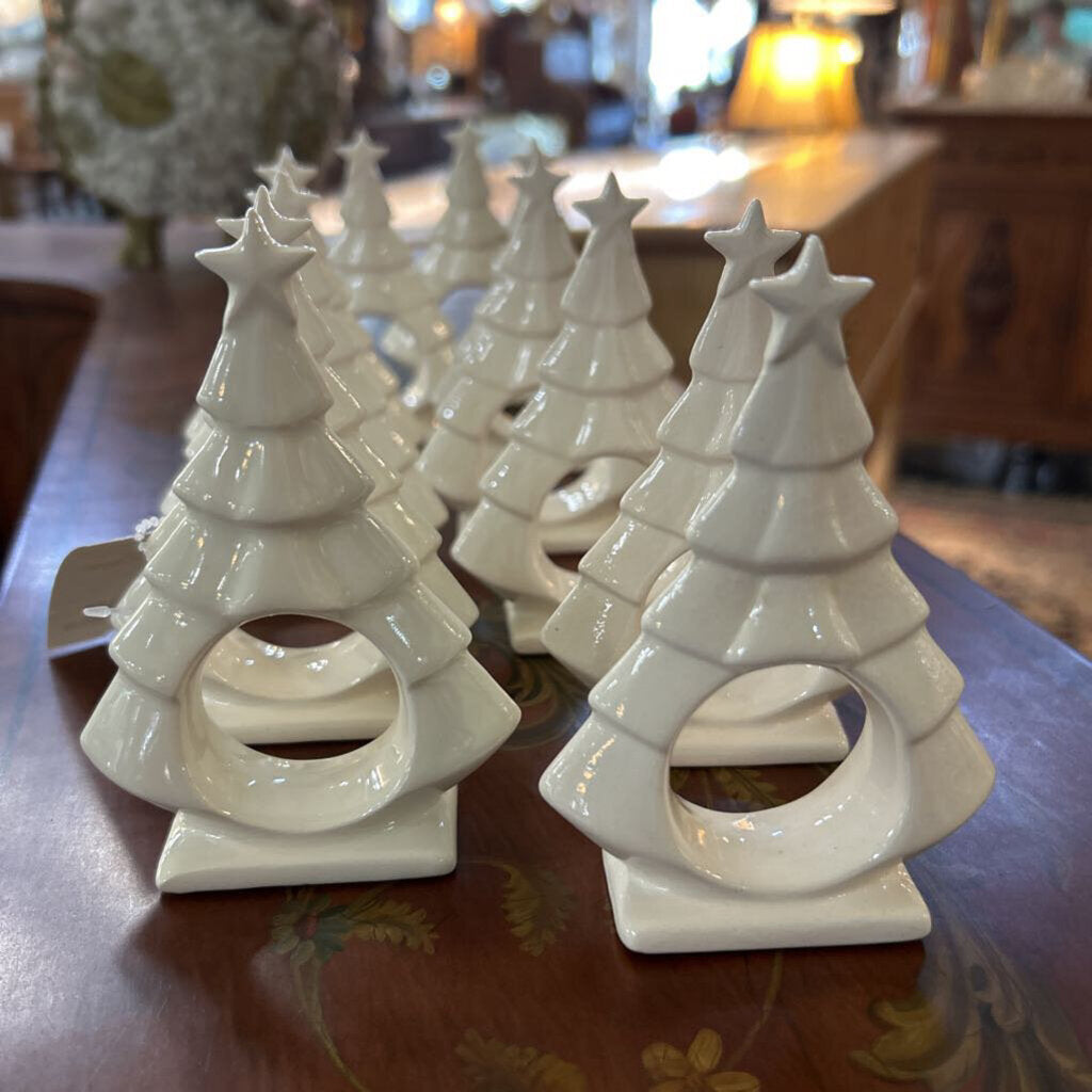 Vintage Ceramic Christmas Tree Napkin Ring, set 10.