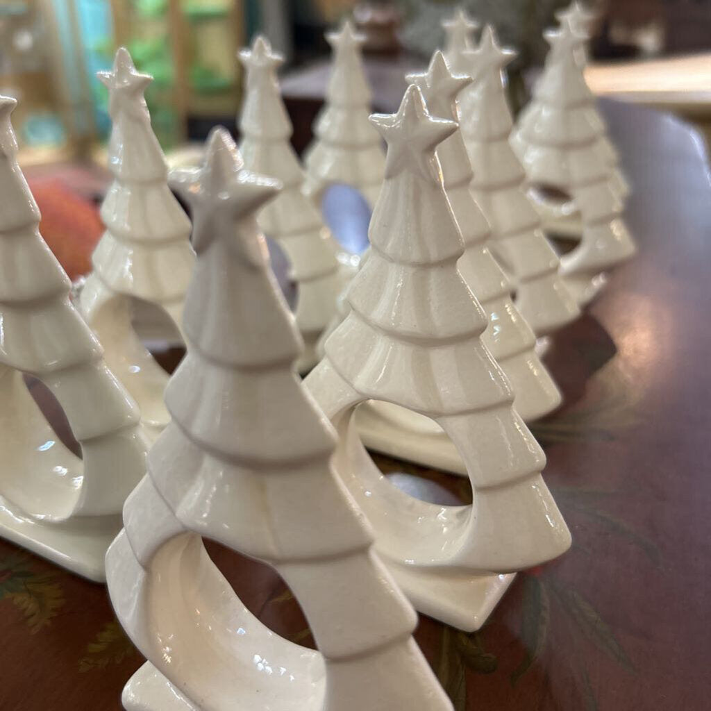 Vintage Ceramic Christmas Tree Napkin Ring, set 10.