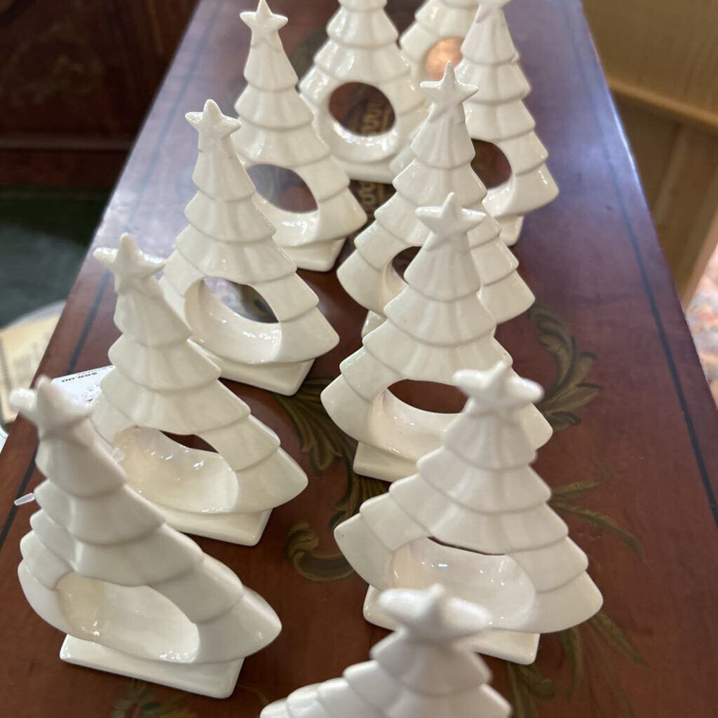 Vintage Ceramic Christmas Tree Napkin Ring, set 10.