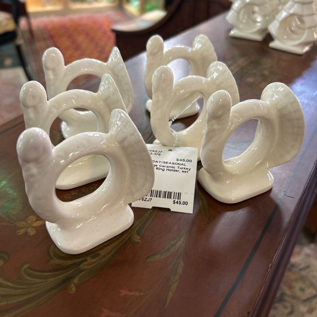 Vintage Ceramic Turkey Napkin Ring Holder, set 6.